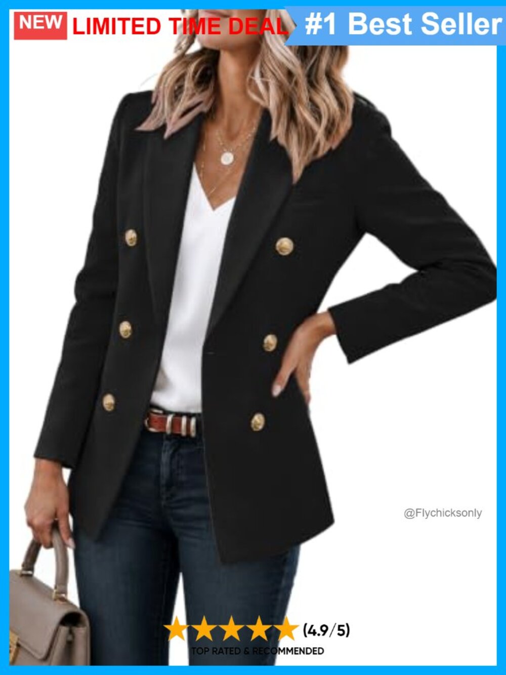 Women's Double Breasted Open Front Blazer Full Lined Pockets